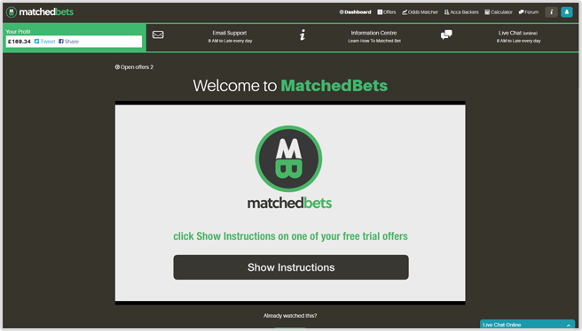 matchedbets dashboard